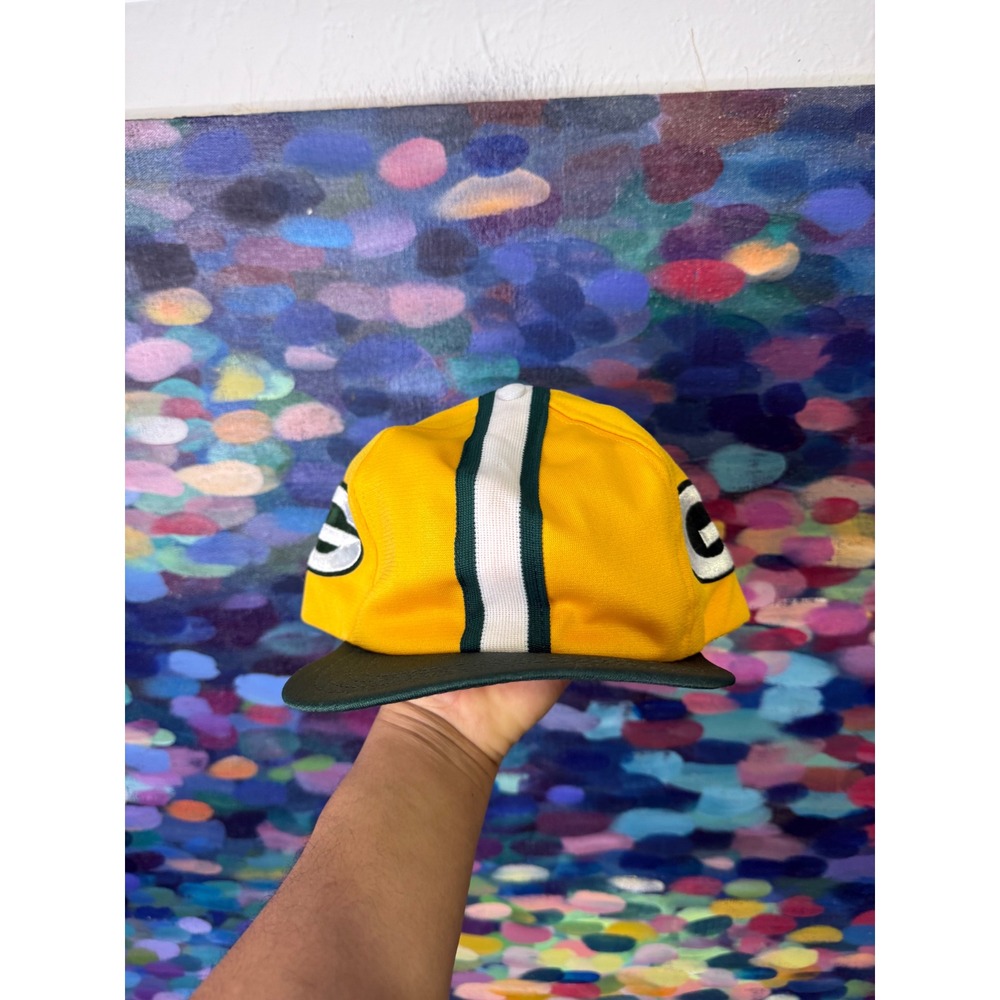 Vintage Green Bay Packers Helmet Cap 1980 Annco Yellow Snapback Hat Mens Medium